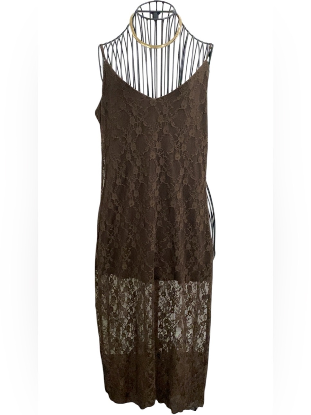 Brown Lace Dress - Women's Elegant V-Neck